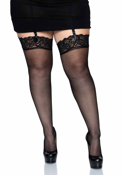 LacyNighty™ Plus Sheer Thigh Highs with Lace Top Leg Avenue Hosiery