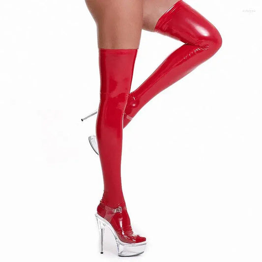 LacyNighty™ Latex Thigh Highs - Red Lavah Intimates