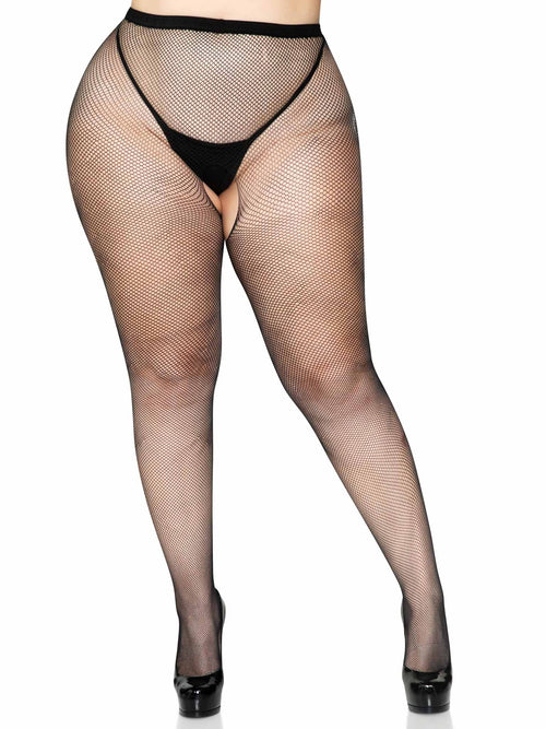 LacyNighty™ Plus Crotchless Fishnet Pantyhose Leg Avenue Hosiery
