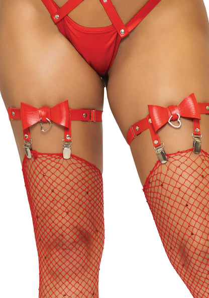 LacyNighty™ Vegan Leather Garter with Heart Ring Accent Leg Avenue Hosiery