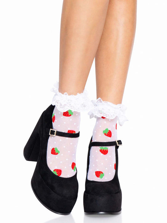 LacyNighty™ Strawberry Ruffle Top Anklets Leg Avenue Hosiery