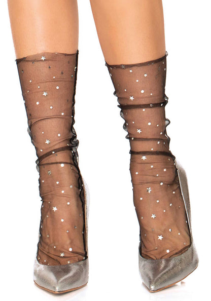 LacyNighty™ Tulle Star and Moons Socks Leg Avenue Hosiery