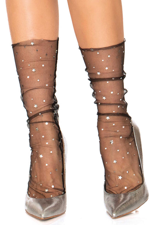 LacyNighty™ Tulle Star and Moons Socks Leg Avenue Hosiery