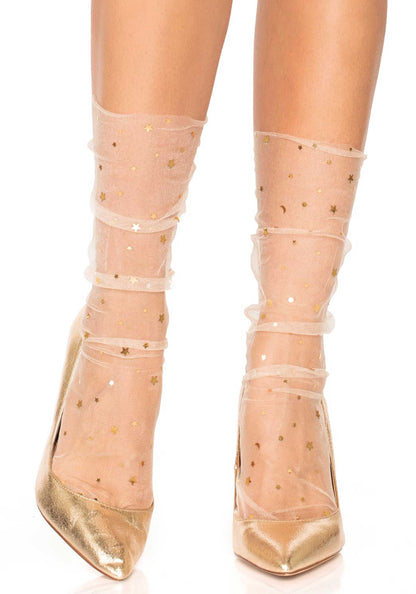LacyNighty™ Tulle Star and Moons Socks Leg Avenue Hosiery