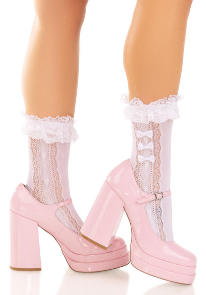 LacyNighty™ Heart Anklet with Ruffle and Bow Leg Avenue Hosiery