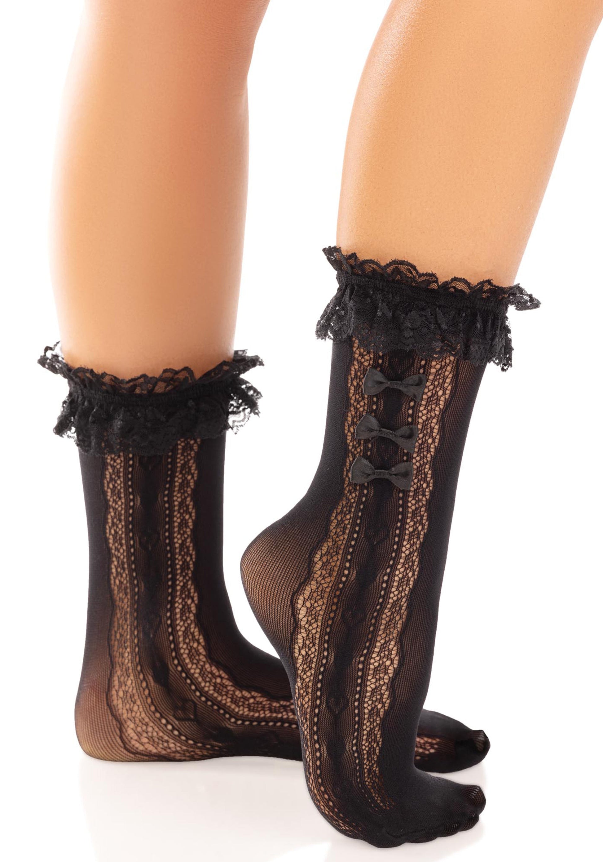 LacyNighty™ Heart Anklet with Ruffle and Bow Leg Avenue Hosiery