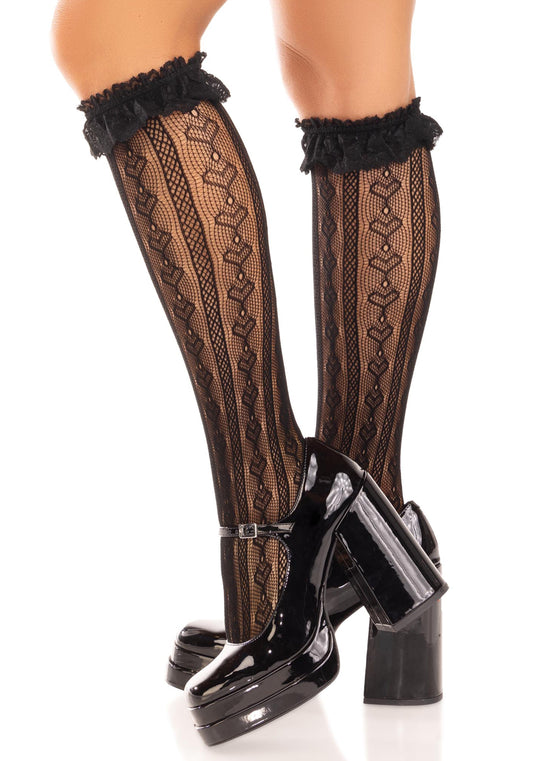 LacyNighty™ Sweetheart Knit Knee Highs Leg Avenue Hosiery
