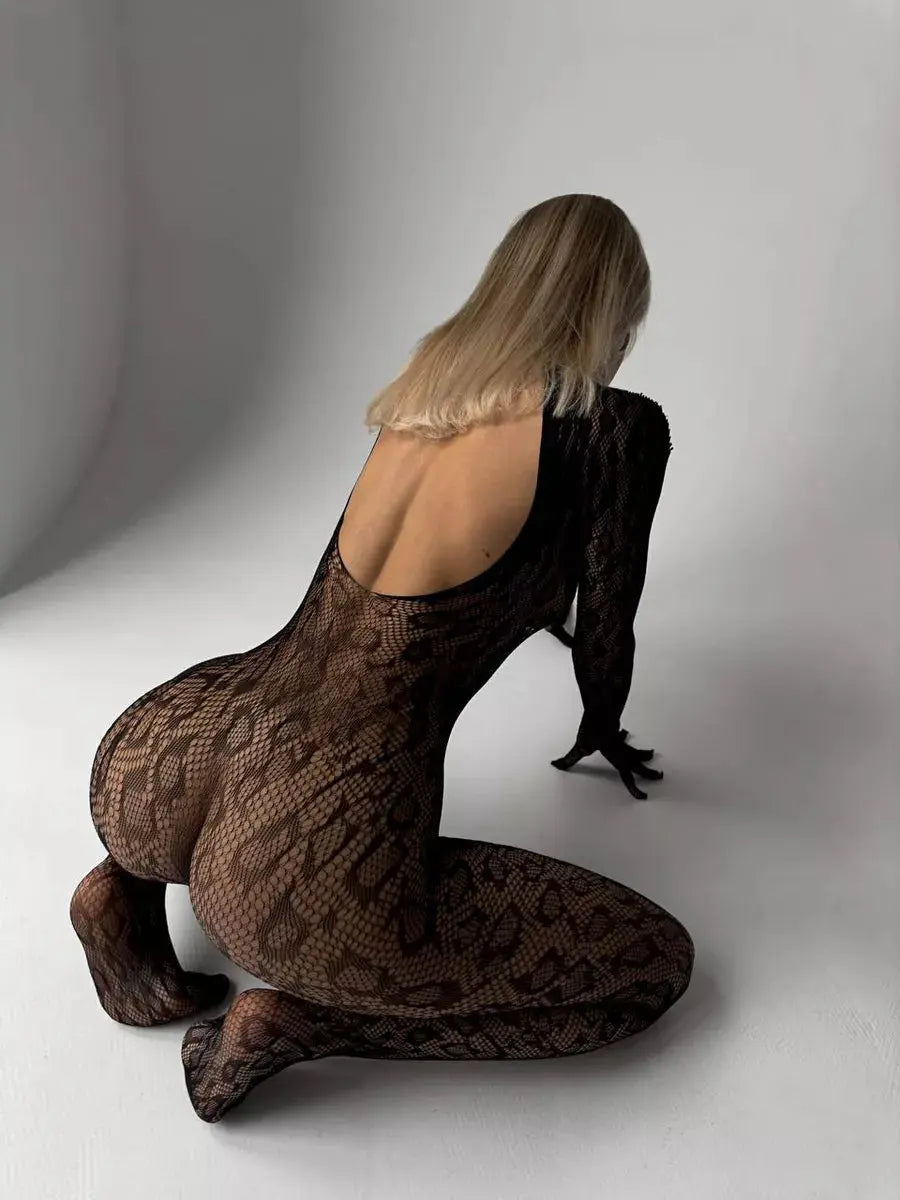 LacyNighty™ Leopard Mesh Bodystocking Lavah Intimates