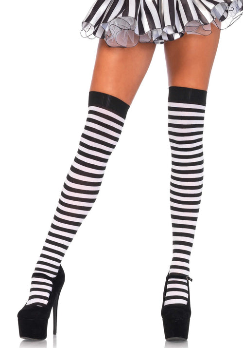 LacyNighty™ Striped Nylon Thigh Highs Leg Avenue Hosiery