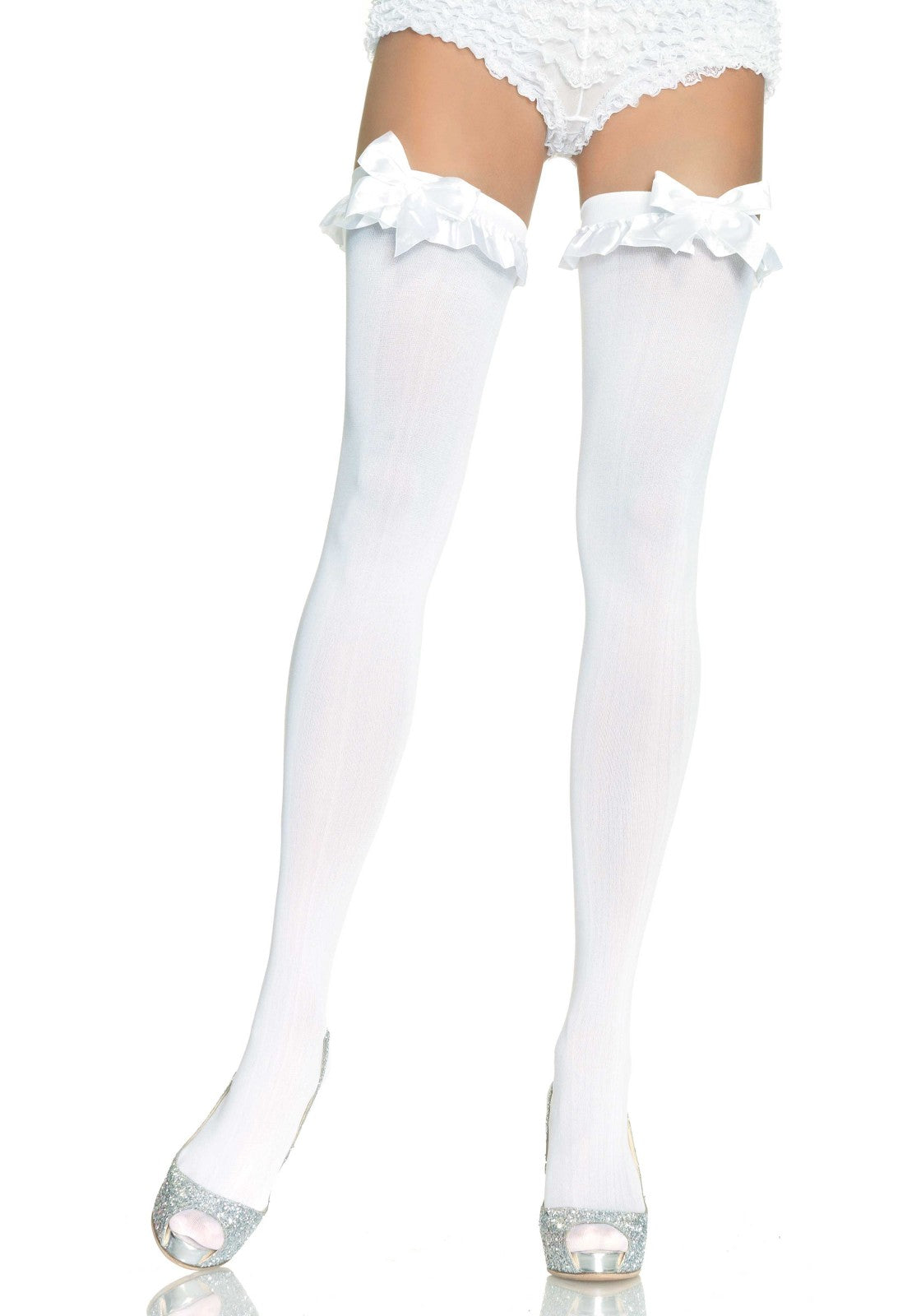 LacyNighty™ Opaque Thigh Highs with Bow Leg Avenue Hosiery