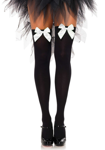 LacyNighty™ Nylon Thigh Highs with Bow Leg Avenue Hosiery