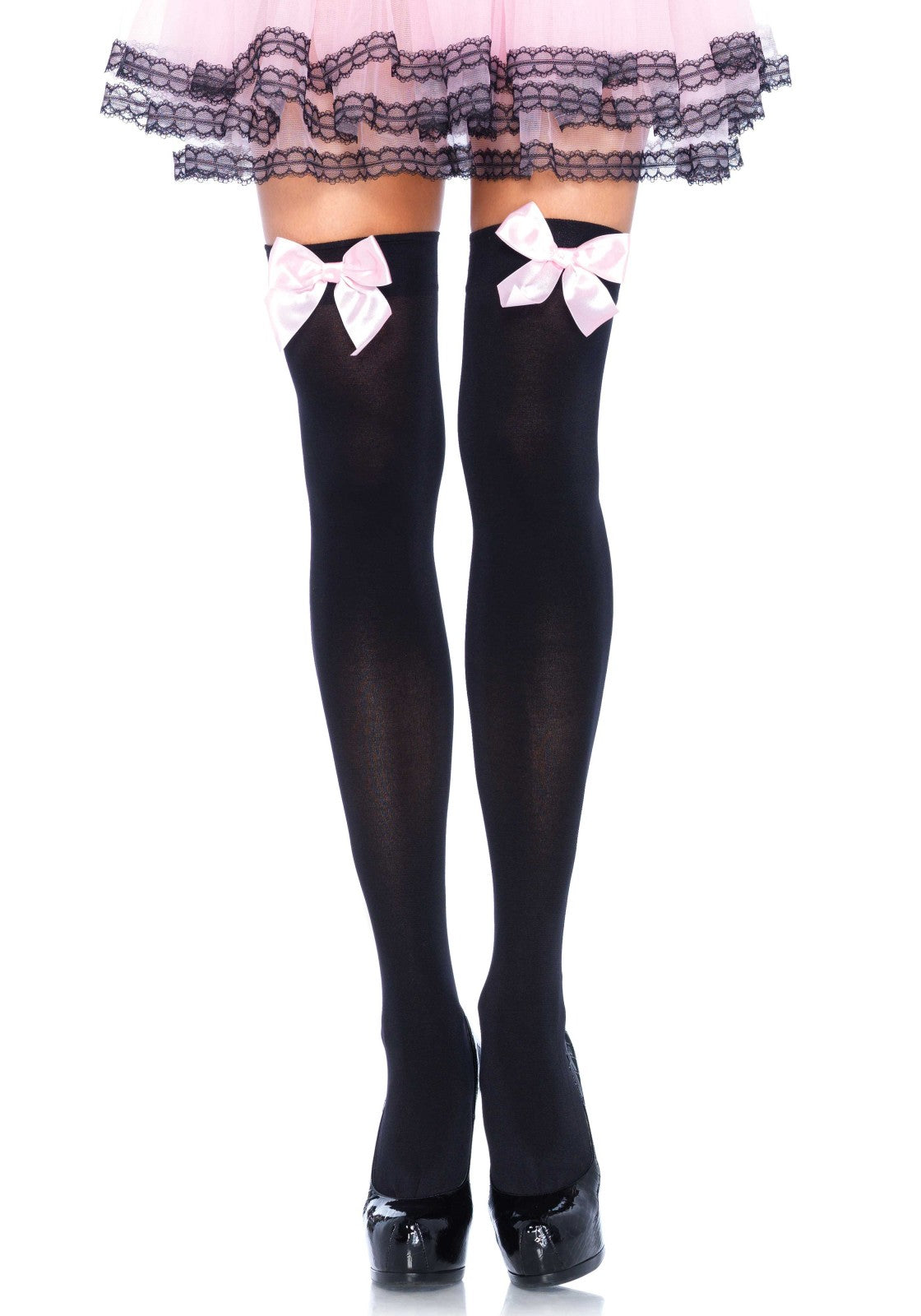 LacyNighty™ Nylon Thigh Highs with Bow Leg Avenue Hosiery