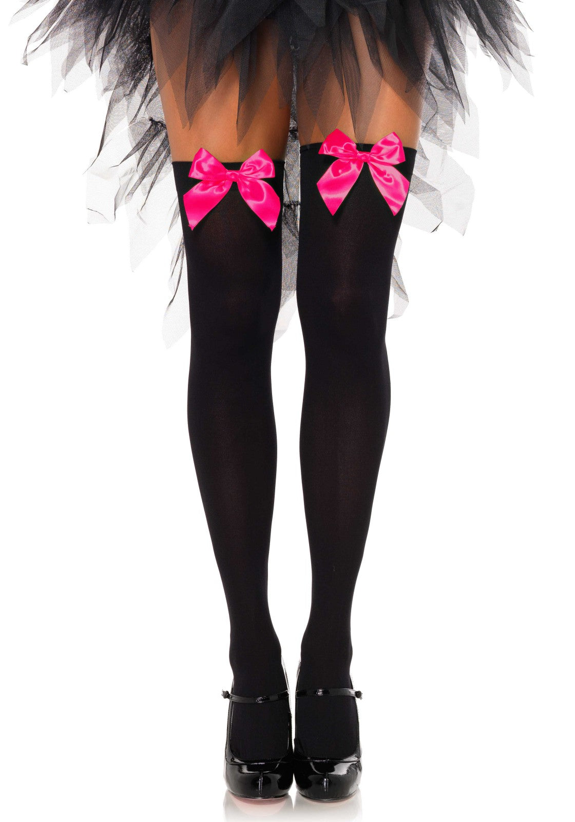 LacyNighty™ Nylon Thigh Highs with Bow Leg Avenue Hosiery