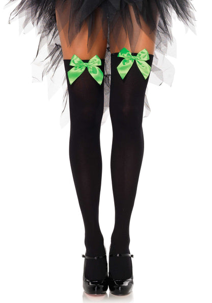 LacyNighty™ Nylon Thigh Highs with Bow Leg Avenue Hosiery