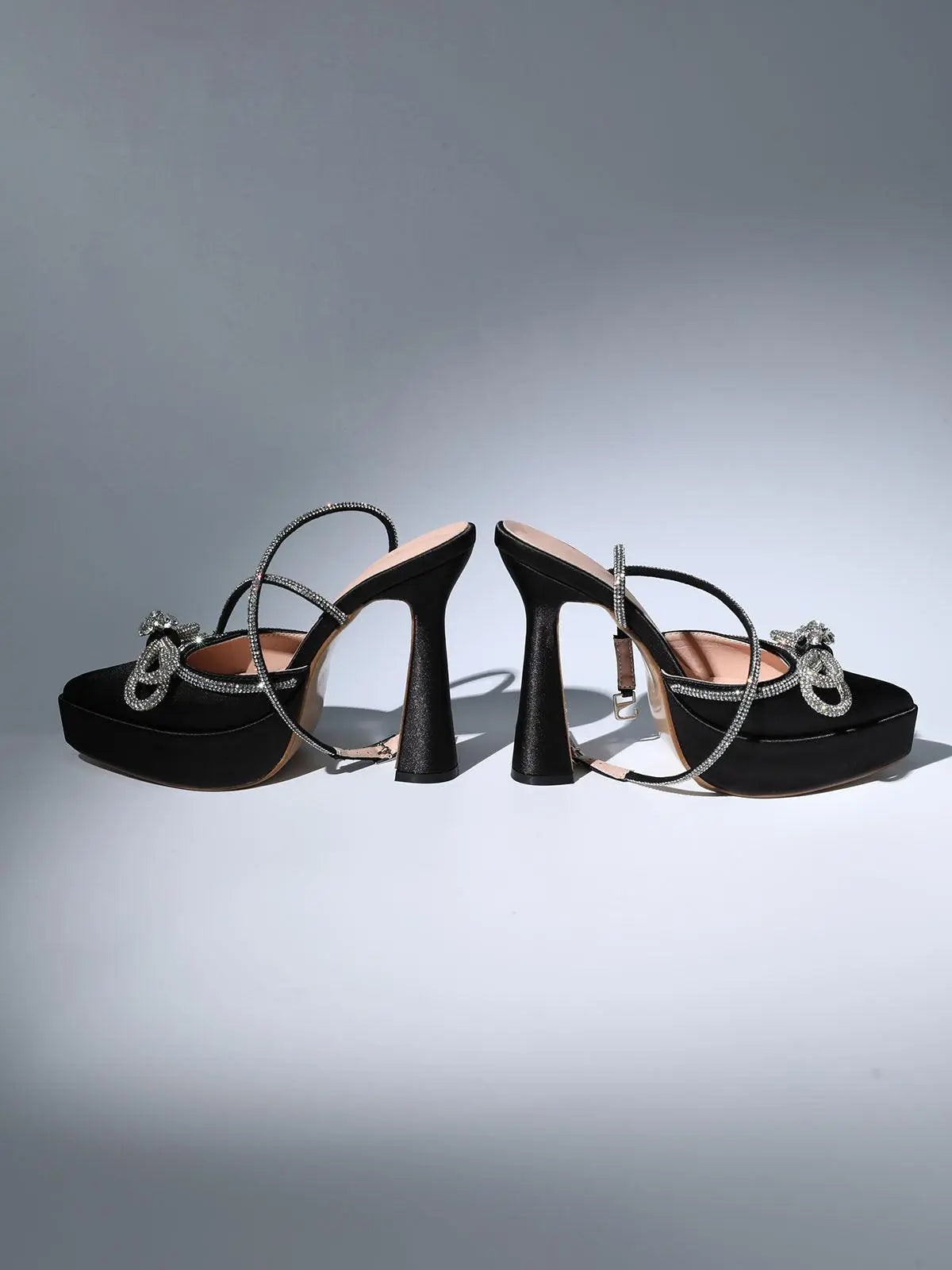 Anouk Bow Crystal Satin Heels In Black (made to order) Mew Mews Fashion Shoes