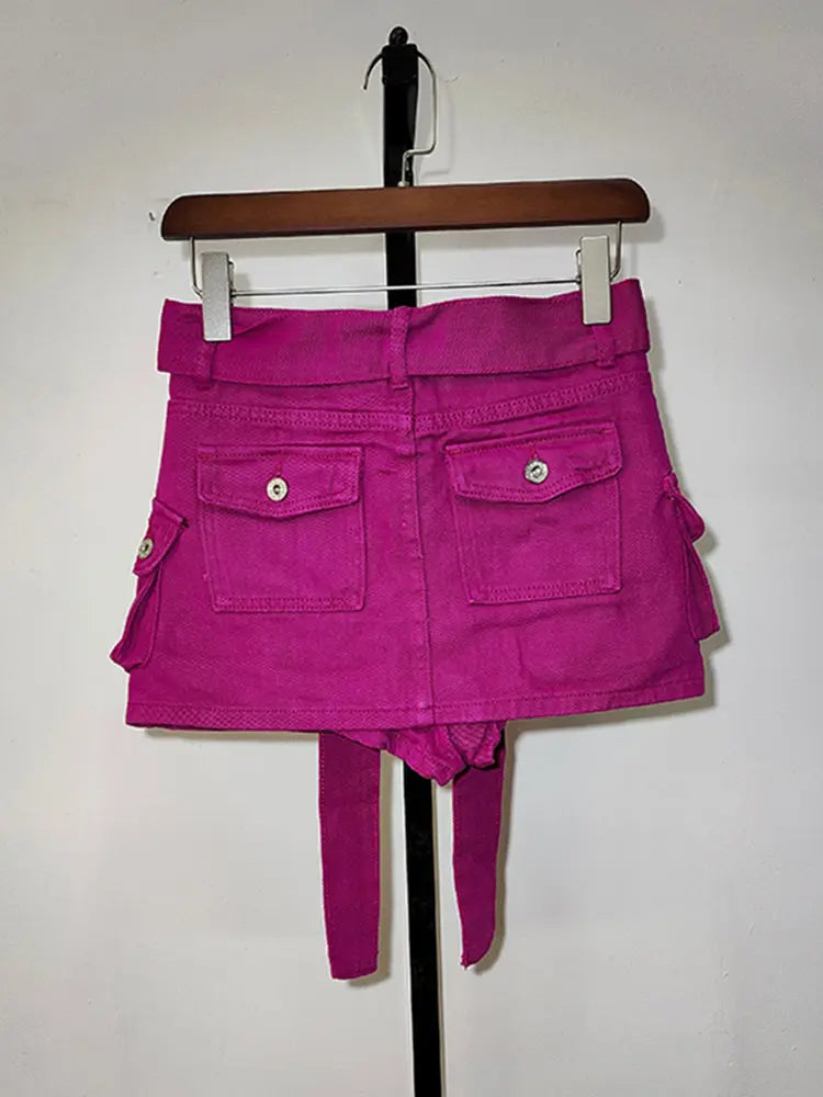 Denim Mini Skirt With Belt Lacy0301Goth Home