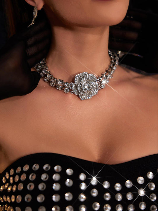 Erosa Crystal Rose Necklace In Silver Mew Mews Fashion Necklace