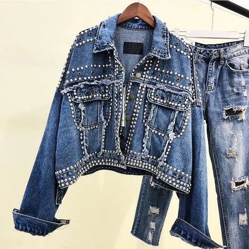 Denim Jacket with Rhinestones Dom Boutique Jackets