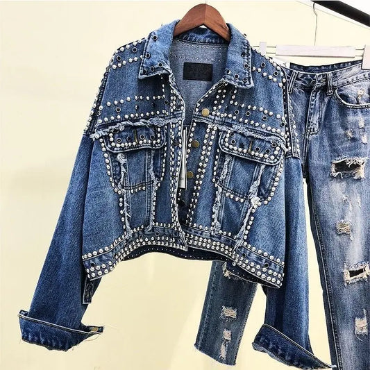 Denim Jacket with Rhinestones Dom Boutique Jackets