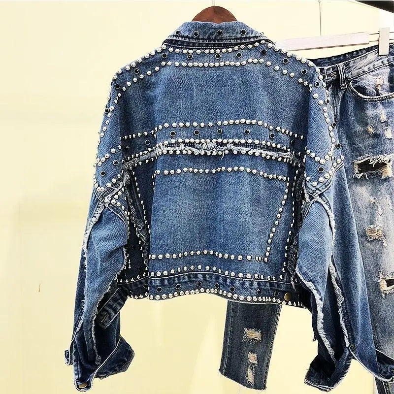Denim Jacket with Rhinestones Dom Boutique Jackets