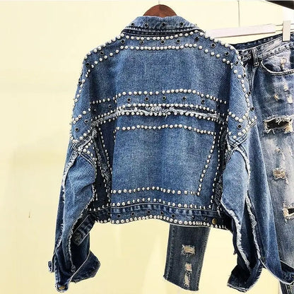 Denim Jacket with Rhinestones Dom Boutique Jackets