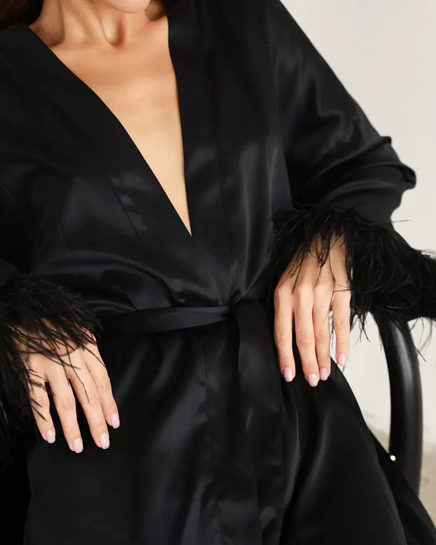 Feather Trim Robe Lavah Intimates