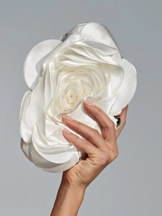 Wells White Flower Satin Clutch Mew Mews Fashion Bags