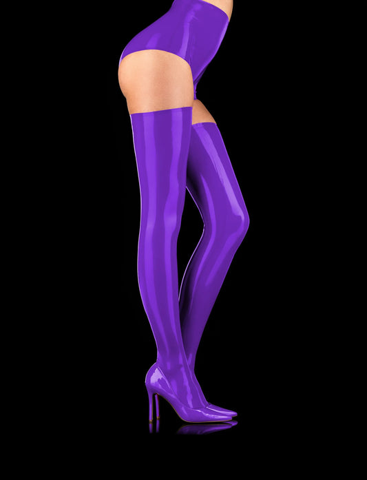 LacyNighty™  Purple Latex Thigh Highs Honey Birdette Latex