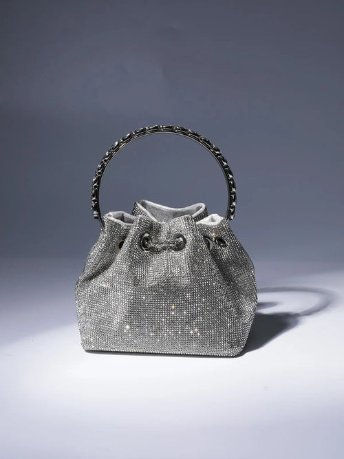 Mattea Crystal Embellished Bucket Bag In Silver Mew Mews Fashion Bags