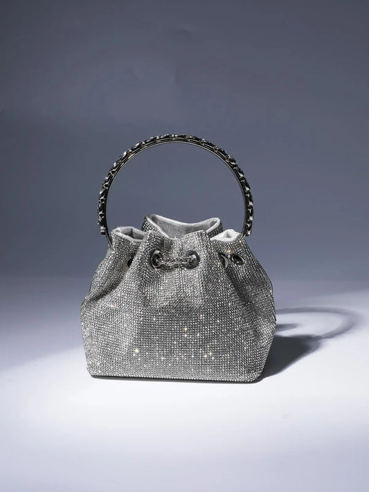 Mattea Crystal Embellished Bucket Bag In Silver Mew Mews Fashion Bags