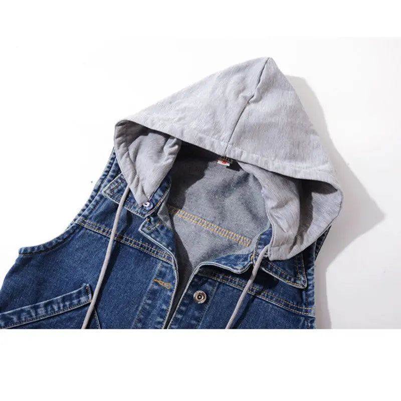 Hooded Denim Vest Lacy0301Goth