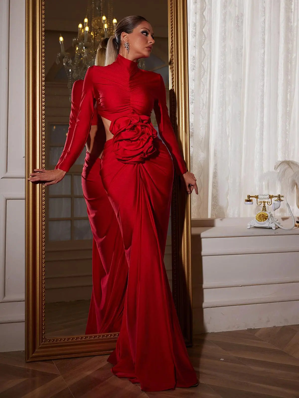 Ivery Long Sleeve Floral Cutout Maxi Dress Mew Mews Fashion Dresses