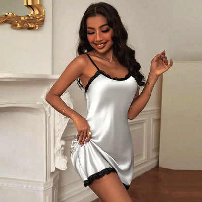 LacyNighty™ White Satin Nightdress Lacy Nighty