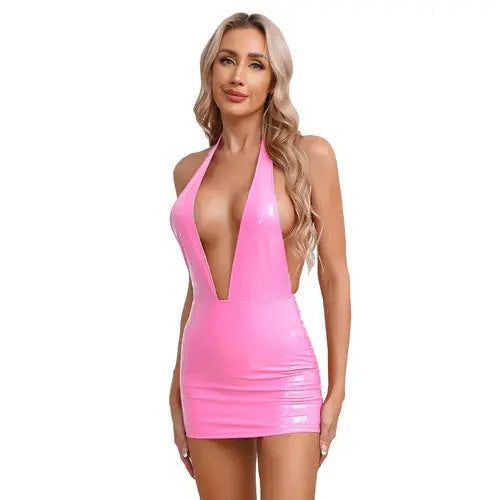 Deep V Backless Leather Dress Lacy0301 Other
