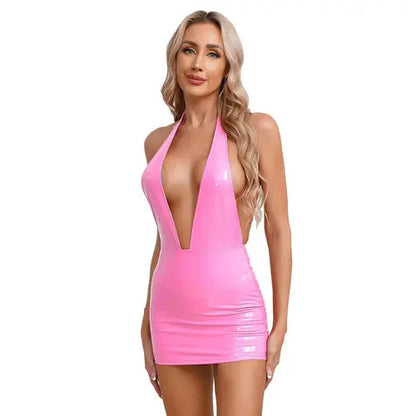 Deep V Backless Leather Dress Lacy0301 Other