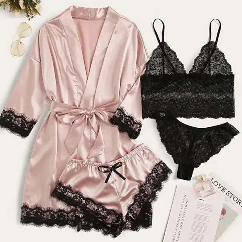 LacyNighty™ Serene Silk Satin Sleepwear Set Lacy Nighty