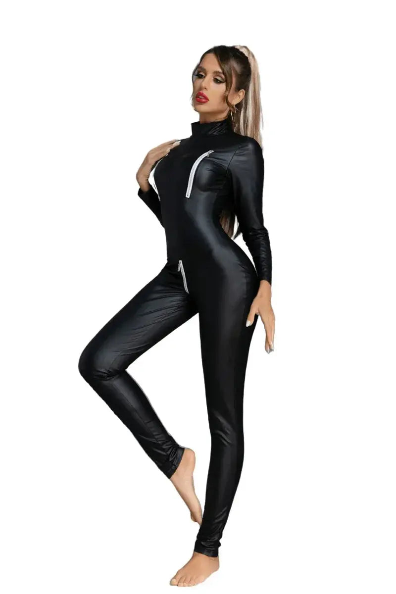 Leather Jumpsuit with Zippers Lacy