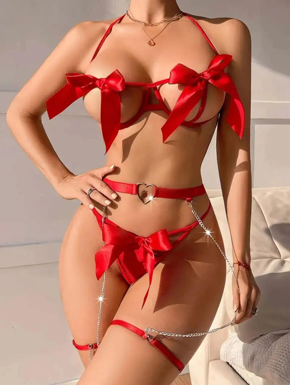LacyNighty™ Scarlet Temptress Bow Set Lacy Nighty