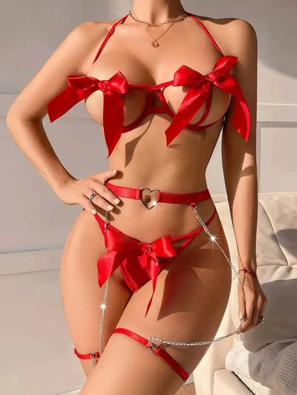 LacyNighty™ Scarlet Temptress Bow Set Lacy Nighty