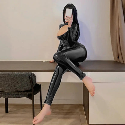 LacyNighty™ Shiny Zip-Up Latex Bodysuit Lacy Nighty