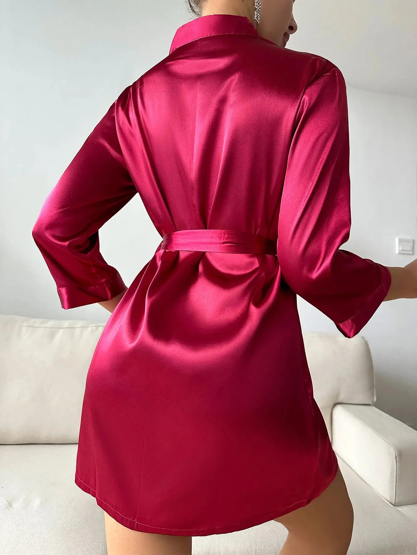 LacyNighty™ Sleek Satin Long Sleeve Robe Lacy Nighty