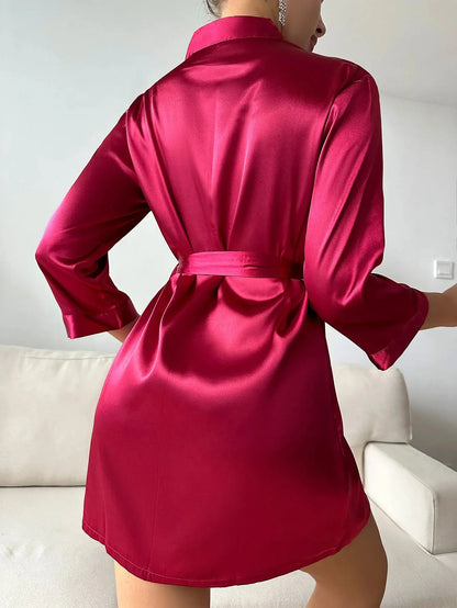 LacyNighty™ Sleek Satin Long Sleeve Robe Lacy Nighty