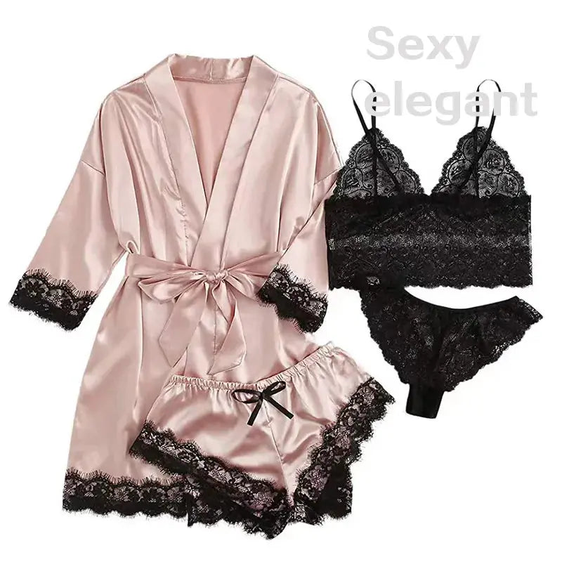 LacyNighty™ Serene Silk Satin Sleepwear Set Lacy Nighty