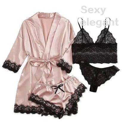 LacyNighty™ Serene Silk Satin Sleepwear Set Lacy Nighty