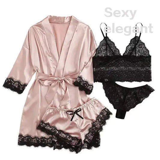 LacyNighty™ Serene Silk Satin Sleepwear Set Lacy Nighty