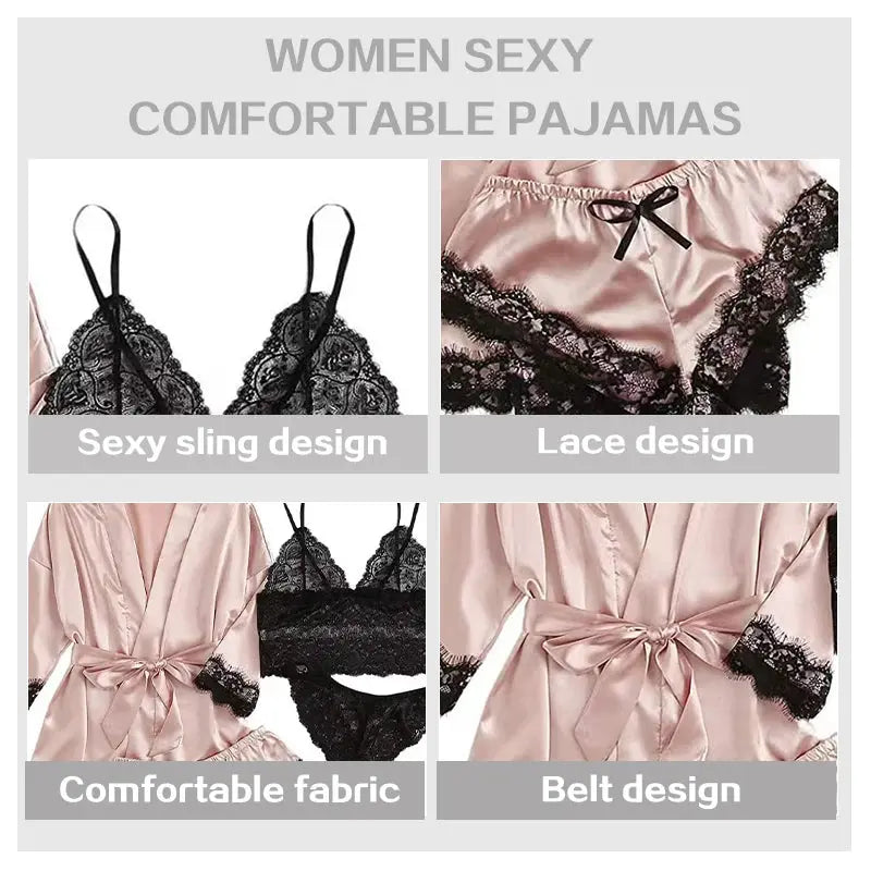 LacyNighty™ Serene Silk Satin Sleepwear Set Lacy Nighty