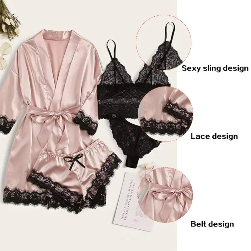 LacyNighty™ Serene Silk Satin Sleepwear Set Lacy Nighty