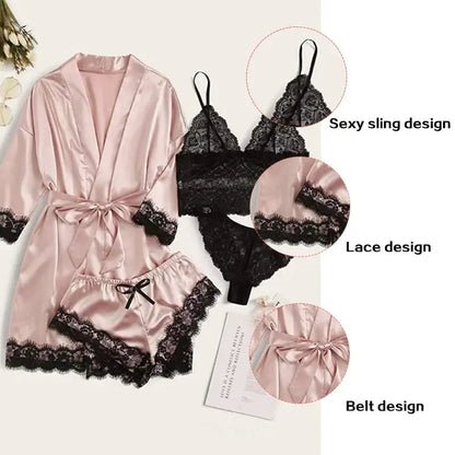 LacyNighty™ Serene Silk Satin Sleepwear Set Lacy Nighty