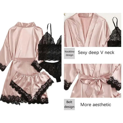 LacyNighty™ Serene Silk Satin Sleepwear Set Lacy Nighty