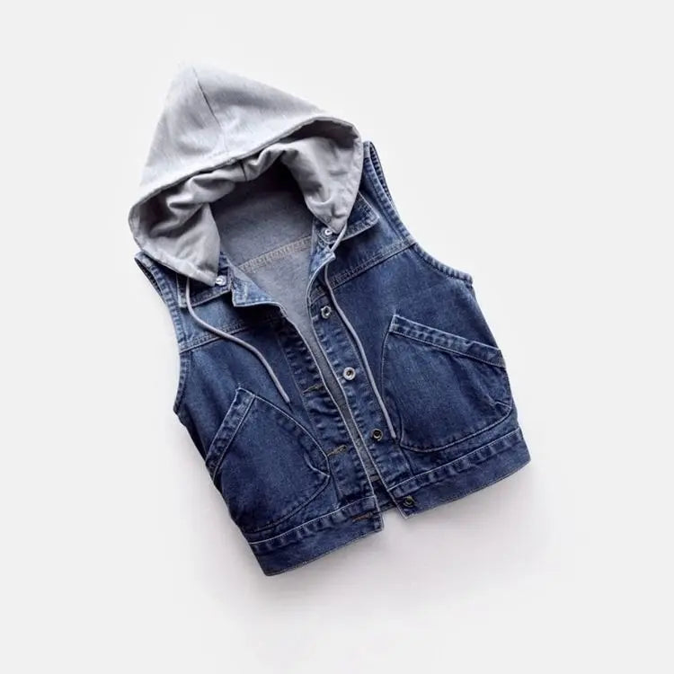 Hooded Denim Vest Lacy0301Goth
